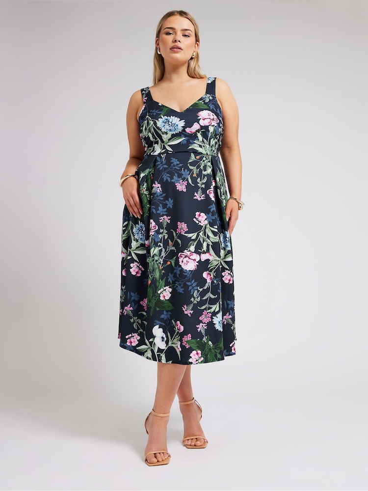 Yours Curve Blue London Sweetheart Pleated Dress - Image 2 of 5