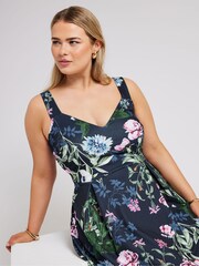 Yours Curve Blue London Sweetheart Pleated Dress - Image 4 of 5