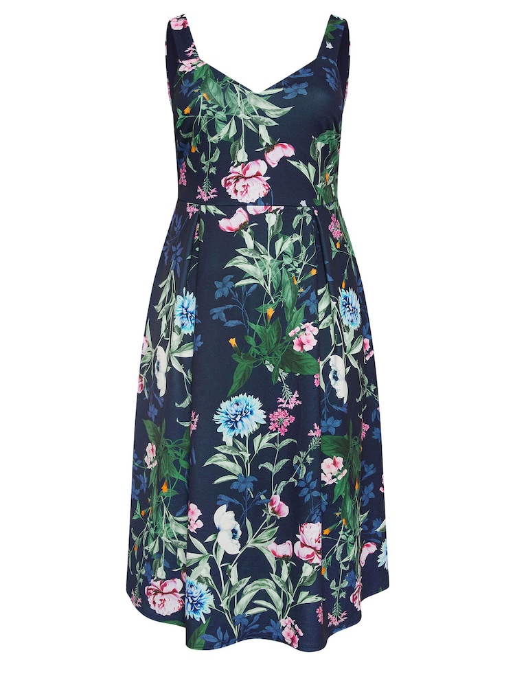Yours Curve Blue London Sweetheart Pleated Dress - Image 5 of 5
