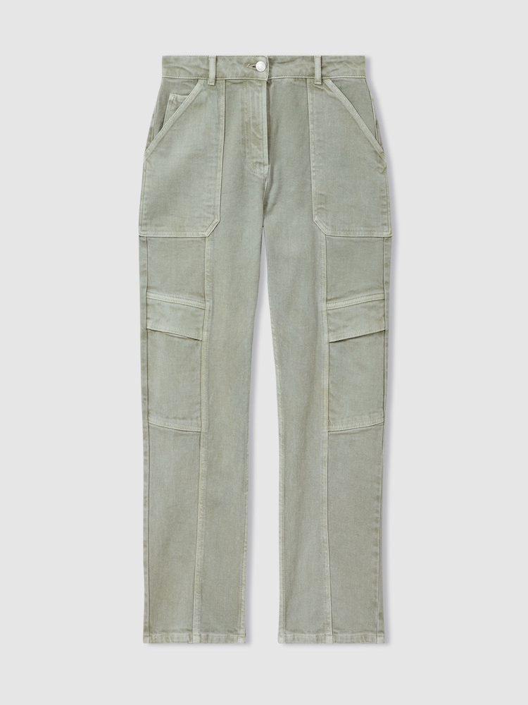 Reiss Washed Green Jem Garment Dyed Utility Tapered Jeans - Image 2 of 5
