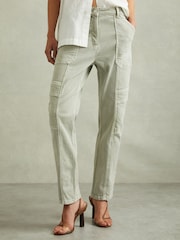 Reiss Washed Green Jem Garment Dyed Utility Tapered Jeans - Image 3 of 5