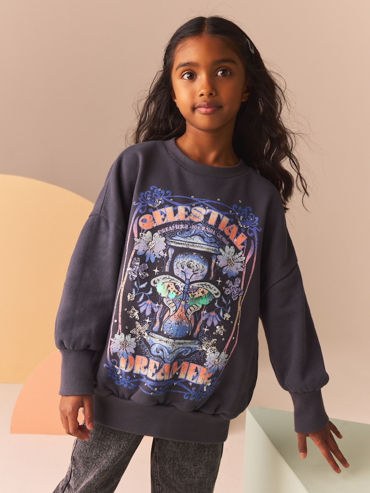 Grey Celestial Embellished Sweatshirt (3-16yrs) - Image 1 of 4
