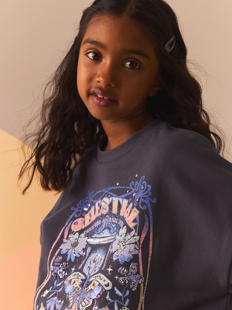 Grey Celestial Embellished Sweatshirt (3-16yrs) - Image 4 of 4