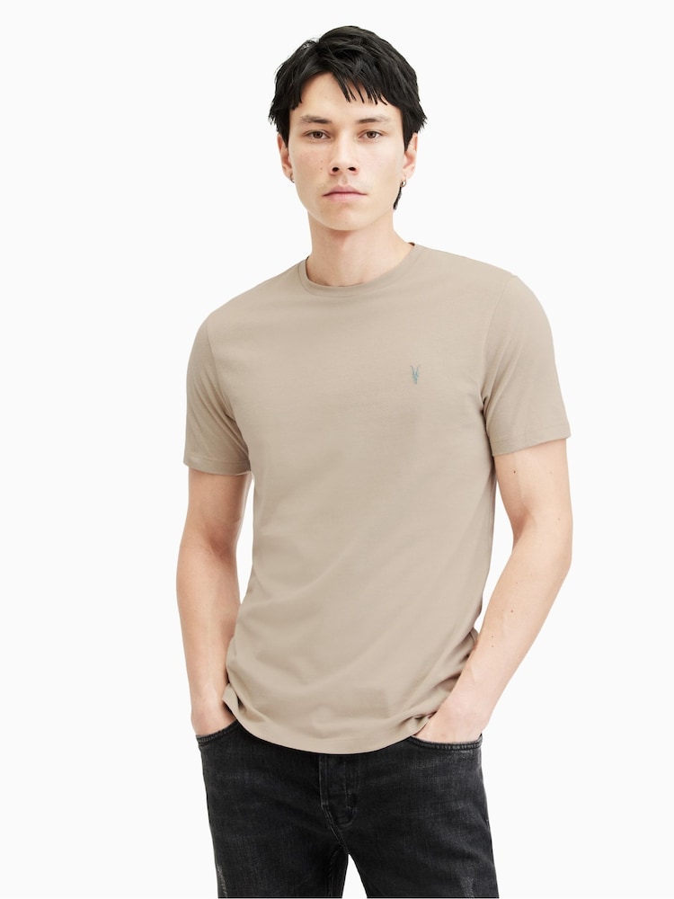 AllSaints Nude Brace Contrast Short Sleeve Crew T-Shirt - Image 1 of 5