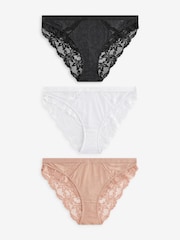 Black/White/Nude High Leg Lace Trim Knickers 3 Pack - Image 4 of 8