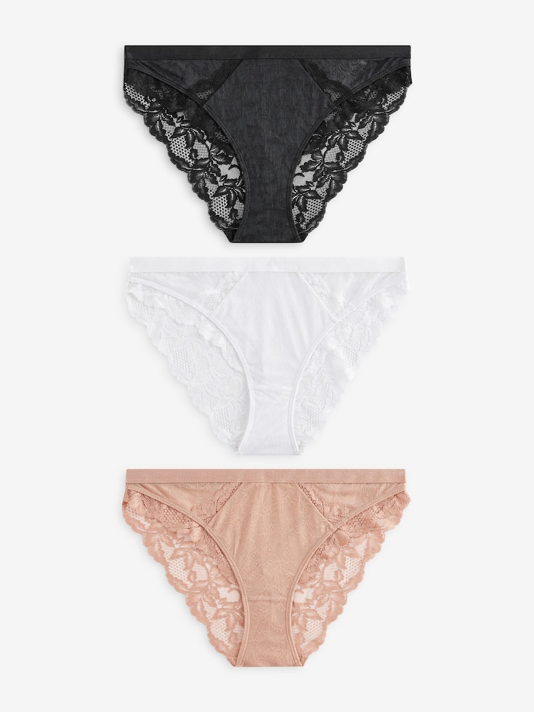 Noir/Blanc/Nu - Lot de 3 culottes bordées de dentelle - Image 4 of 8