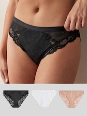 Black/White/Nude High Leg Lace Trim Knickers 3 Pack - Image 8 of 8