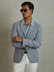 Reiss Soft Blue Aphrodite Single Breasted Blazer With Cotton - Image 3 of 7