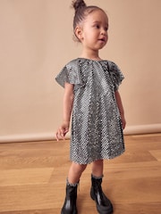 Charcoal Bow Sequin Party Angel Sleeve Dress (3mths-10yrs) - Image 2 of 7
