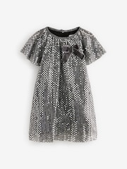 Charcoal Bow Sequin Party Angel Sleeve Dress (3mths-10yrs) - Image 5 of 7
