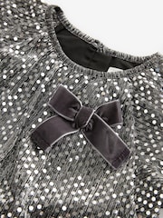 Charcoal Bow Sequin Party Angel Sleeve Dress (3mths-10yrs) - Image 7 of 7