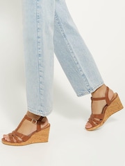 Dune London Brown Wide Fit Koala Plait T-Bar Strap Cork Wedge Heels - Image 1 of 7