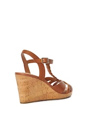 Dune London Brown Wide Fit Koala Plait T-Bar Strap Cork Wedge Heels - Image 5 of 7
