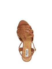 Dune London Brown Wide Fit Koala Plait T-Bar Strap Cork Wedge Heels - Image 6 of 7