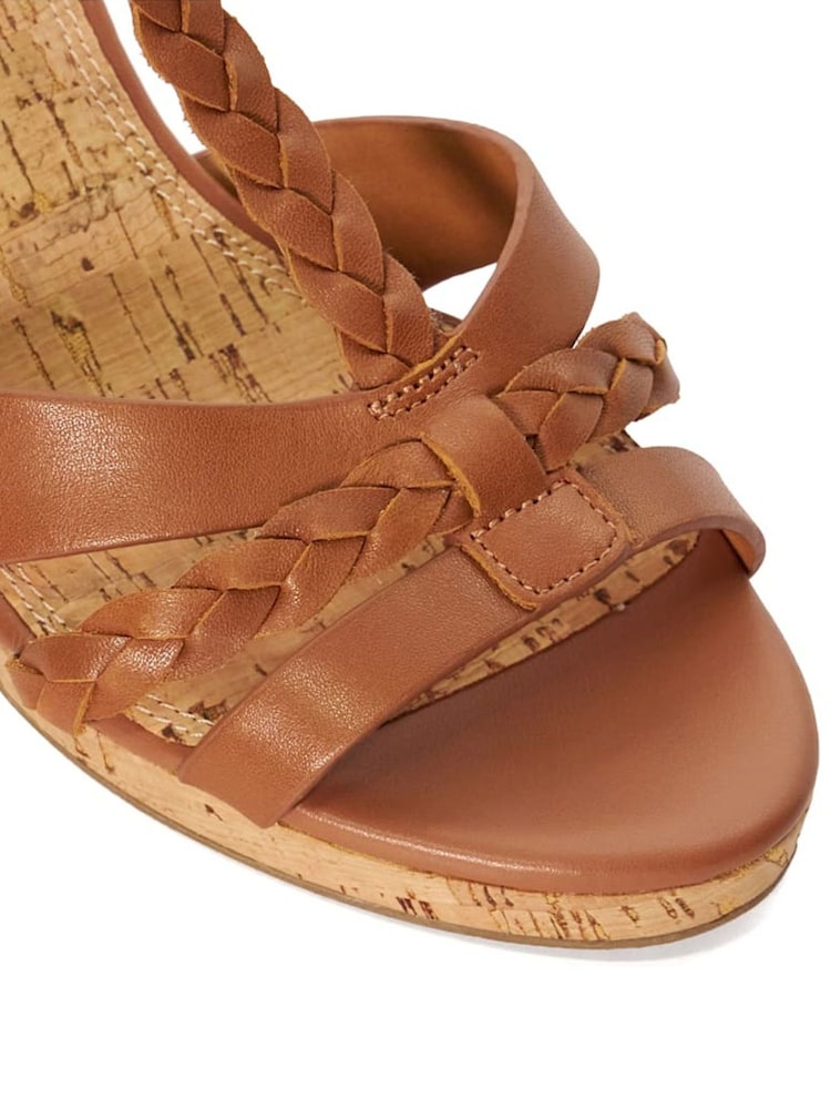 Dune London Brown Wide Fit Koala Plait T-Bar Strap Cork Wedge Heels - Image 7 of 7