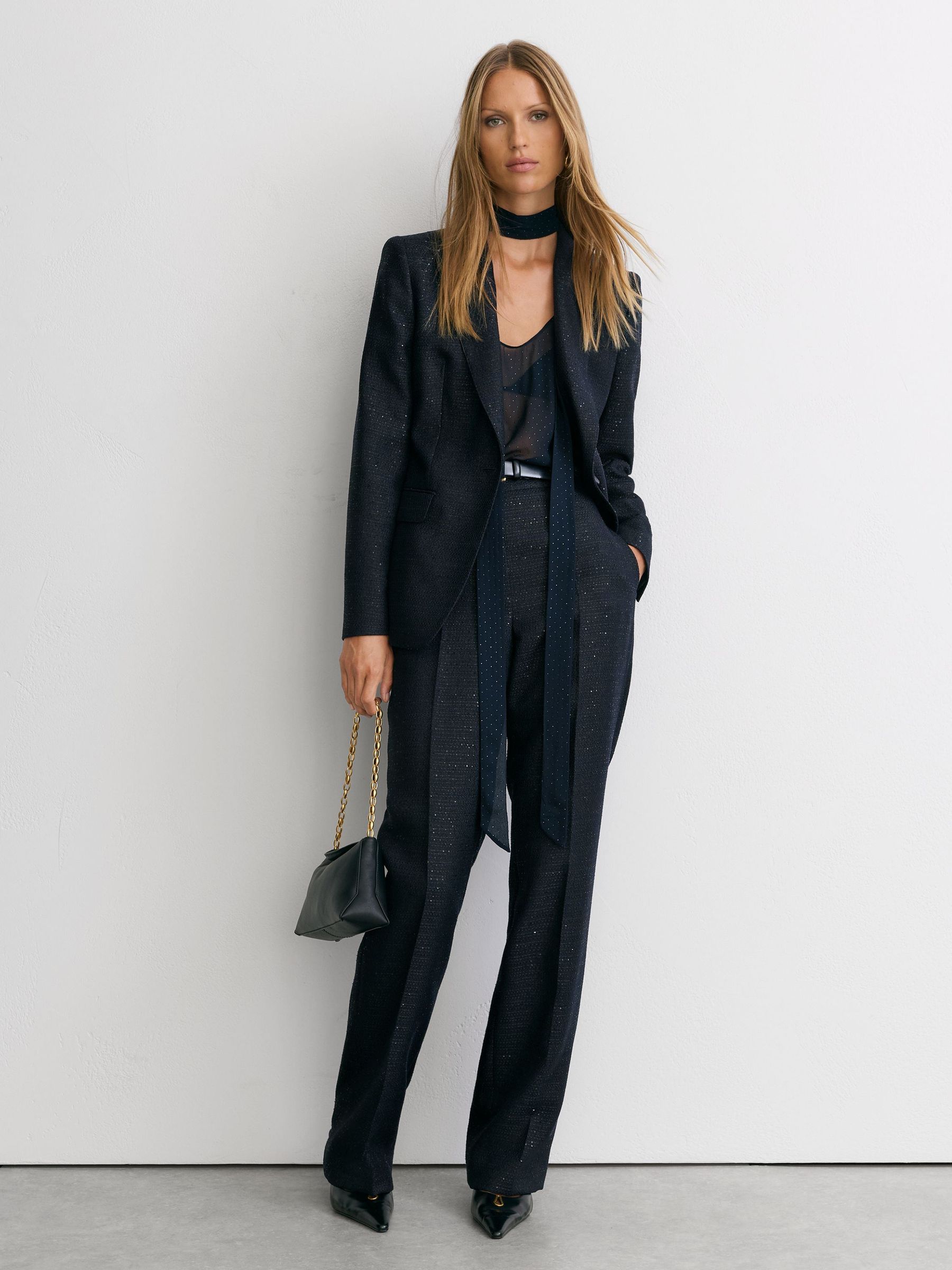 Reiss Navy Anneleise Sequin-detail Wide-leg Woven Trousers In Blue
