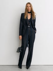Reiss Navy Anneleise Sequin-Detail Wide-Leg Woven Trousers - Image 1 of 7