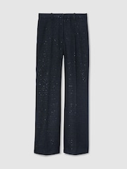 Reiss Navy Anneleise Sequin-Detail Wide-Leg Woven Trousers - Image 2 of 7