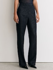 Reiss Navy Anneleise Sequin-Detail Wide-Leg Woven Trousers - Image 4 of 7