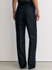 Reiss Navy Anneleise Sequin-Detail Wide-Leg Woven Trousers - Image 6 of 7