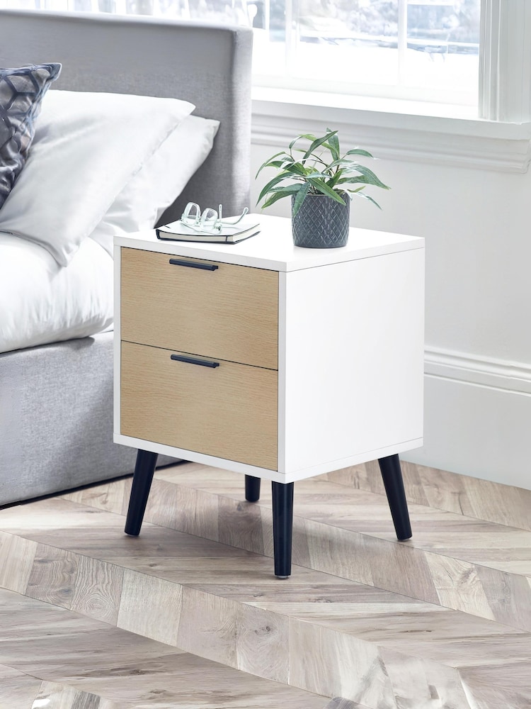 Julian Bowen White Alba 2 Drawer Bedside Table - Image 1 of 5 Julian Bowen White Alba 2 Drawer Bedside Table - Image 1 of 5