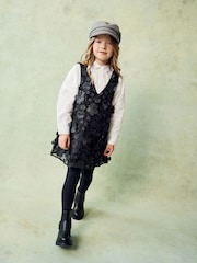 Black 3D Flower Pinafore and Shirt Set (3-16yrs) - Image 1 of 10