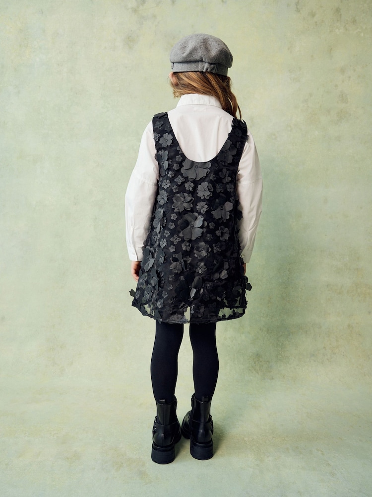 Black 3D Flower Pinafore and Shirt Set (3-16yrs) - Image 2 of 10