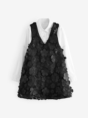 Black 3D Flower Pinafore and Shirt Set (3-16yrs) - Image 5 of 10