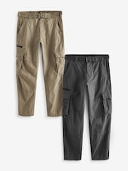 Charcoal Grey/Stone Belted Tech Cargo Trousers 2 Pack - Image 1 of 17