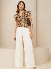 Lipsy Animal Print Ruffle Sleeve V Neck Tie Front Blouse - Image 3 of 4