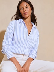 Lipsy Medium Blue Stripe Collared Button Through Shirt - Image 1 of 4