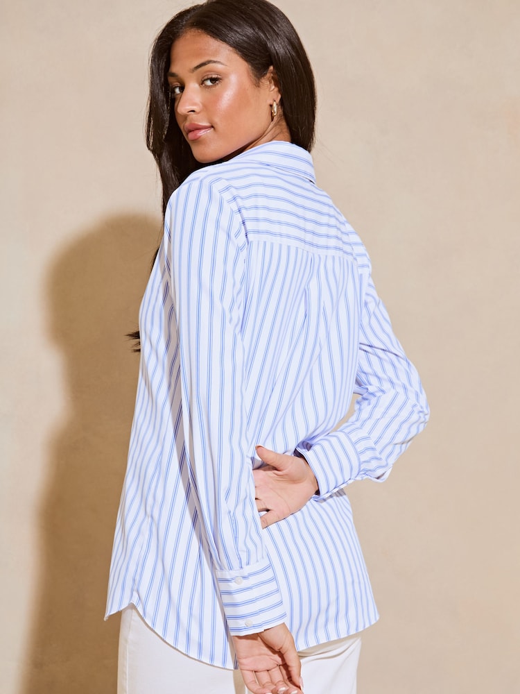 Lipsy Medium Blue Stripe Collared Button Through Shirt - Image 2 of 4