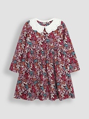 JoJo Maman Bébé Berry Pink Bunny Meadow Floral Broderie Collar Dress - Image 1 of 3