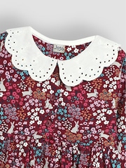 JoJo Maman Bébé Berry Pink Bunny Meadow Floral Broderie Collar Dress - Image 3 of 3