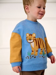 JoJo Maman Bébé Blue Tiger Colour Block Appliqué Sweatshirt & Jogger Set - Image 10 of 10