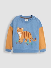 JoJo Maman Bébé Blue Tiger Colour Block Appliqué Sweatshirt & Jogger Set - Image 2 of 10