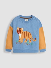 JoJo Maman Bébé Blue Tiger Colour Block Appliqué Sweatshirt & Jogger Set - Image 4 of 10