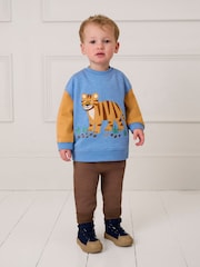 JoJo Maman Bébé Blue Tiger Colour Block Appliqué Sweatshirt & Jogger Set - Image 8 of 10