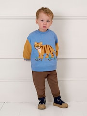 JoJo Maman Bébé Blue Tiger Colour Block Appliqué Sweatshirt & Jogger Set - Image 9 of 10