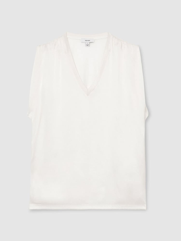 לבן - Reiss חולצה ללא שרוולים עם צווארון וי וחזית משי, דגם Renita - תמונה 2 מתוך 7 לבן - Reiss חולצה ללא שרוולים עם צווארון וי וחזית משי, דגם Renita - תמונה 2 מתוך 7