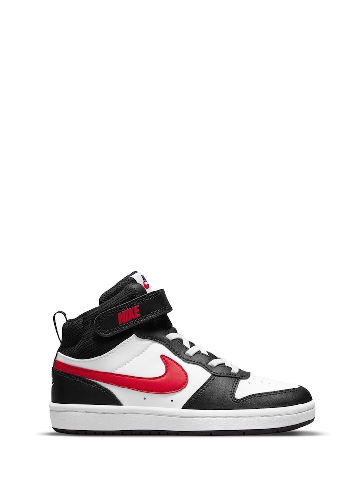 Nike White/Black Red Junior Court Borough Mid Trainers - Image 1 of 11