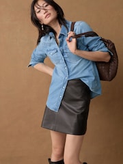 Mid Blue Seam Detail Fitted Denim Western Shirt - Image 3 of 5