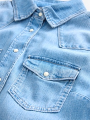 Mid Blue Seam Detail Fitted Denim Western Shirt - Image 5 of 5