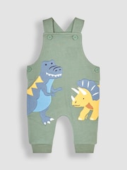 JoJo Maman Bébé Khaki Green Dinosaur Appliqué Dungarees & Top Set - Image 2 of 6