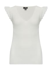 Pour Moi Natural Sara Broderie Frill Sleeve Rib Knit Vest - Image 3 of 4