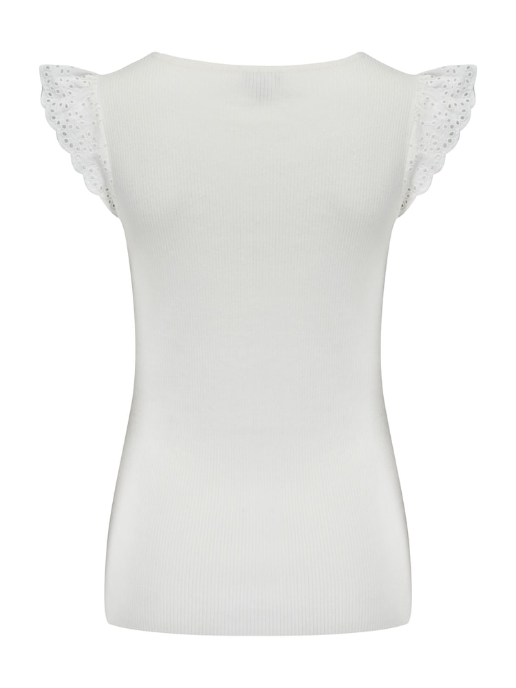 Pour Moi Natural Sara Broderie Frill Sleeve Rib Knit Vest - Image 4 of 4