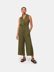 Whistles Green Bella Linen Wrap Jumpsuit - Image 1 of 5