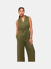Whistles Green Bella Linen Wrap Jumpsuit - Image 4 of 5