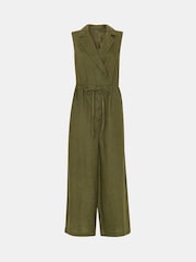 Whistles Green Bella Linen Wrap Jumpsuit - Image 5 of 5