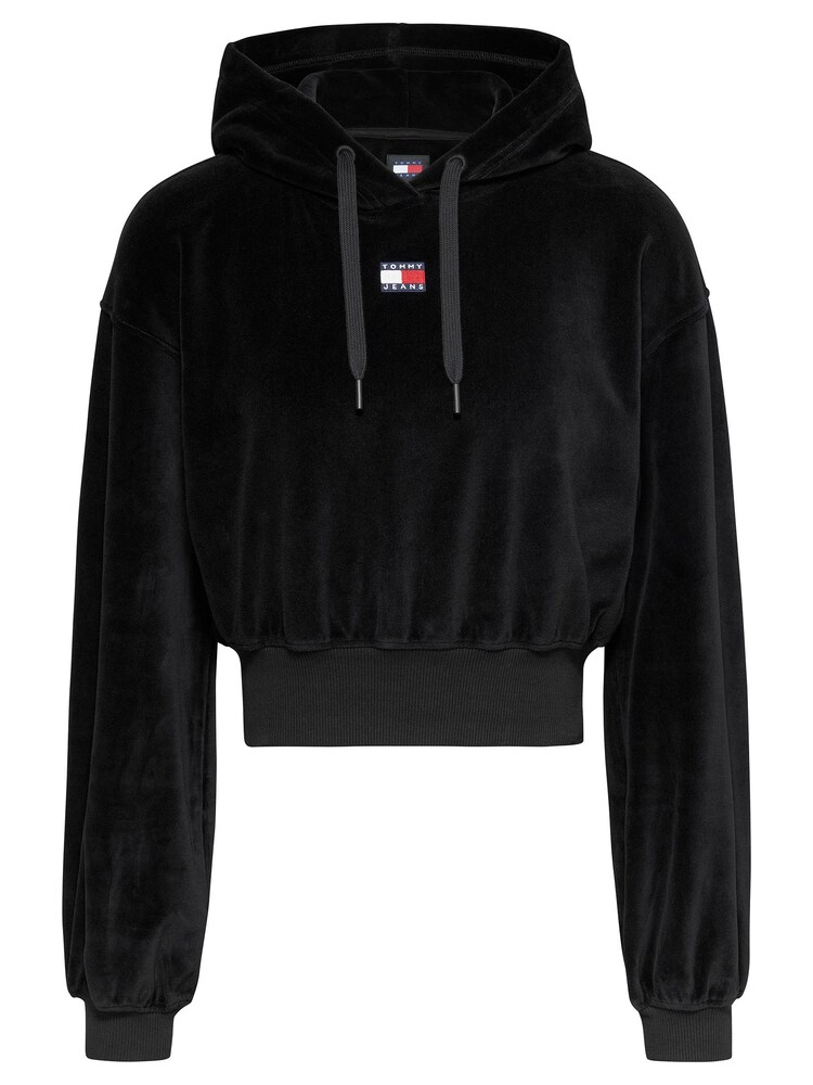 Tommy Jeans Black 100% Cotton Velour Hoodie - Image 1 of 5 Tommy Jeans Black 100% Cotton Velour Hoodie - Image 1 of 5